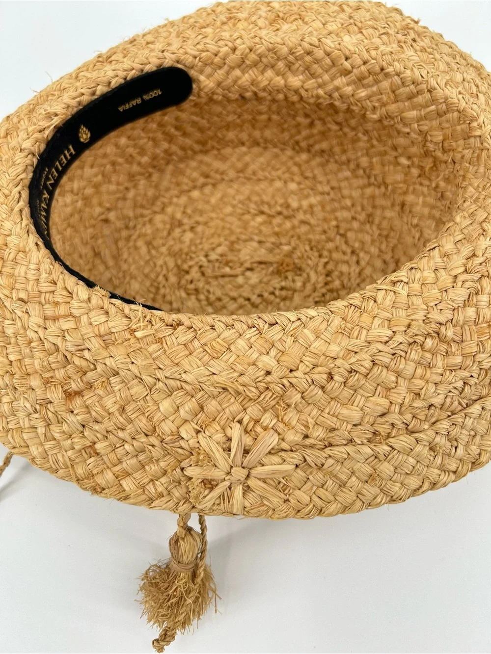 Helen Kaminski Braided Straw Sun Hat with Tassel Tie - Tan